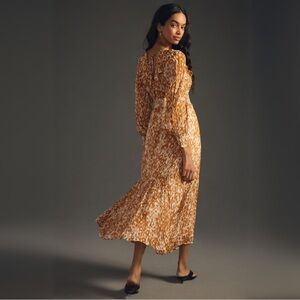 By Anthropologie The Odetta Ruffled V-Neck Maxi Dress Large in Honey